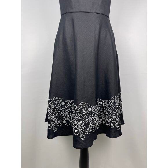 NWT LOFT Ann Taylor Strapless Floral Embroidered ALine Dress Black Linen Size 8P - Picture 3 of 11